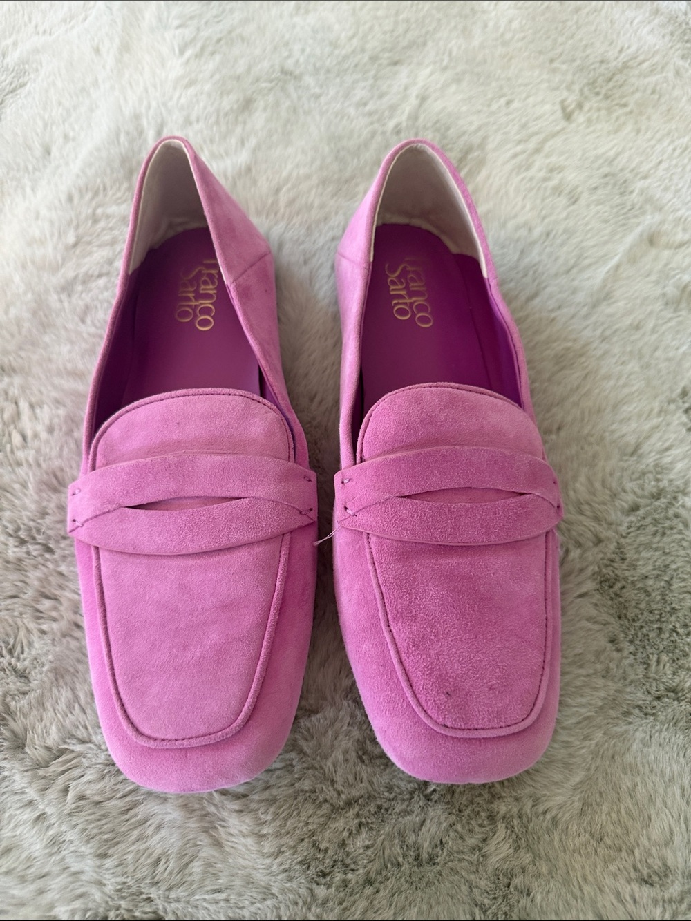 Franco Sarto Bright Pink Suede Penny Loafers
